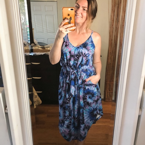 Ellis Tie Waist Strap Dress - Blue Tie Dye - Picture 3 of 7